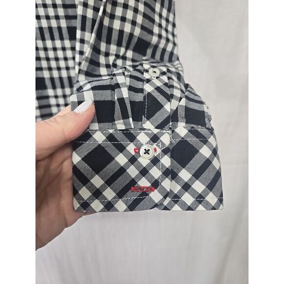 Talbots Women's S Petite Long Sleeve Button Up White/Black‎ Plaid Metallic Plaid - Picture 5 of 7